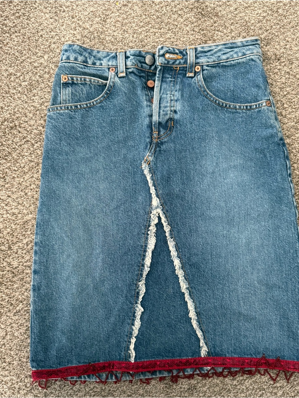 Women’s Retro GAP Blue Denim Skirt with Red Trim